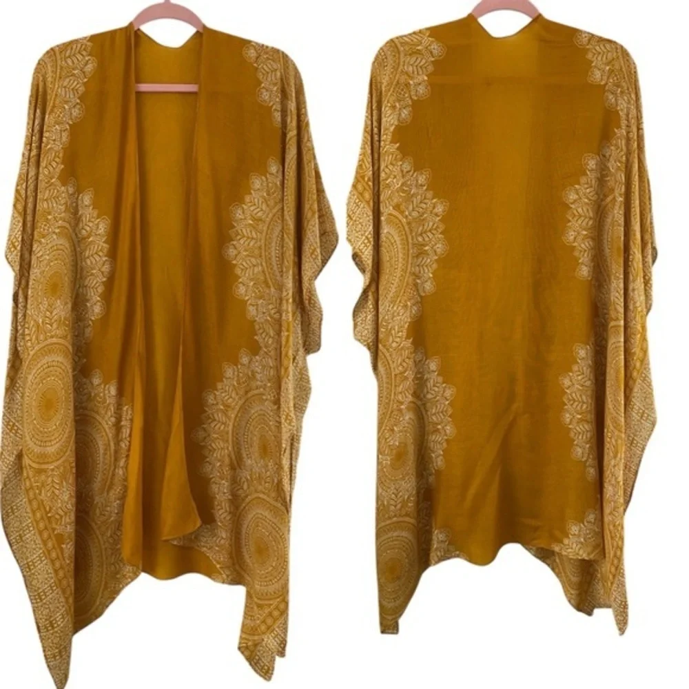 BOHO Print Mustard Kimono Topper OS